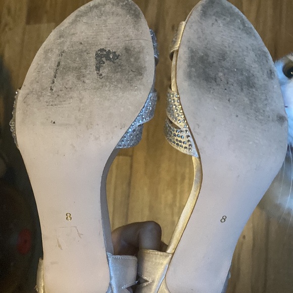 Champagne Satin Peep Toe Heels with Crystal Accents - Picture 7 of 7